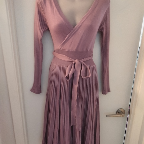 Lavender Pleated Knit Dress - Picture 1 of 3